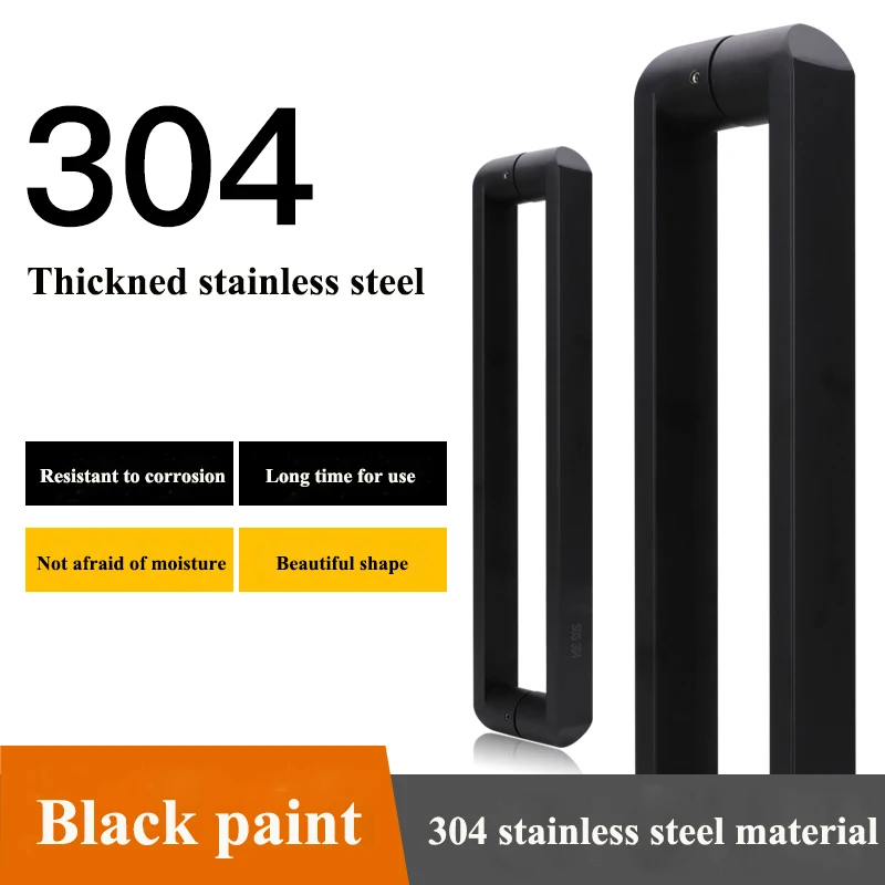 

Стеклянная Дверная ручка, черная ручка из нержавеющей стали 304 для душевой комнаты, ручка для магазина, матовая черная ручка