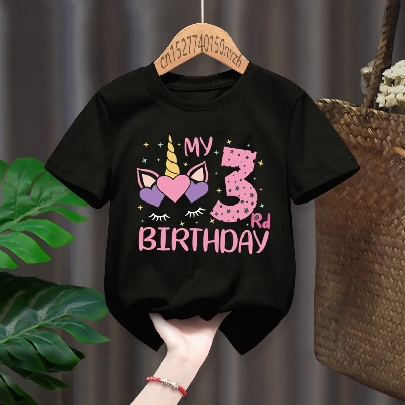 Unicorn Girl My 1-8th Birthday Number T-shirt Children Birthday Gift Present Clothes Baby Letter Tops Tee,Drop Ship