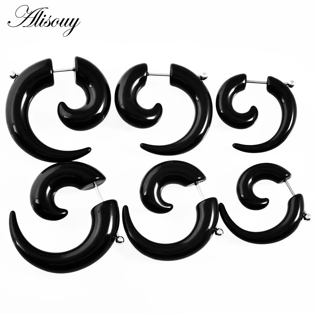 1 para mężczyzn kobiety moda nowe fałszywe spiralne ucho stożki ślimakowe ucho rozszerzacze czarne 3mm 4mm 5mm 6mm 8mm biżuteria do ciała zatyczki do uszu pircing
