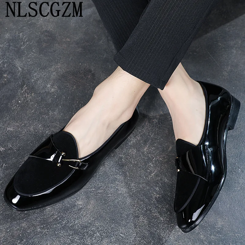 Patent Leather Loafers Men Dress Shoes Leather Italian Oxford Shoes for Men Wedding Dress Formal Slip on Shoes Men Office 2024