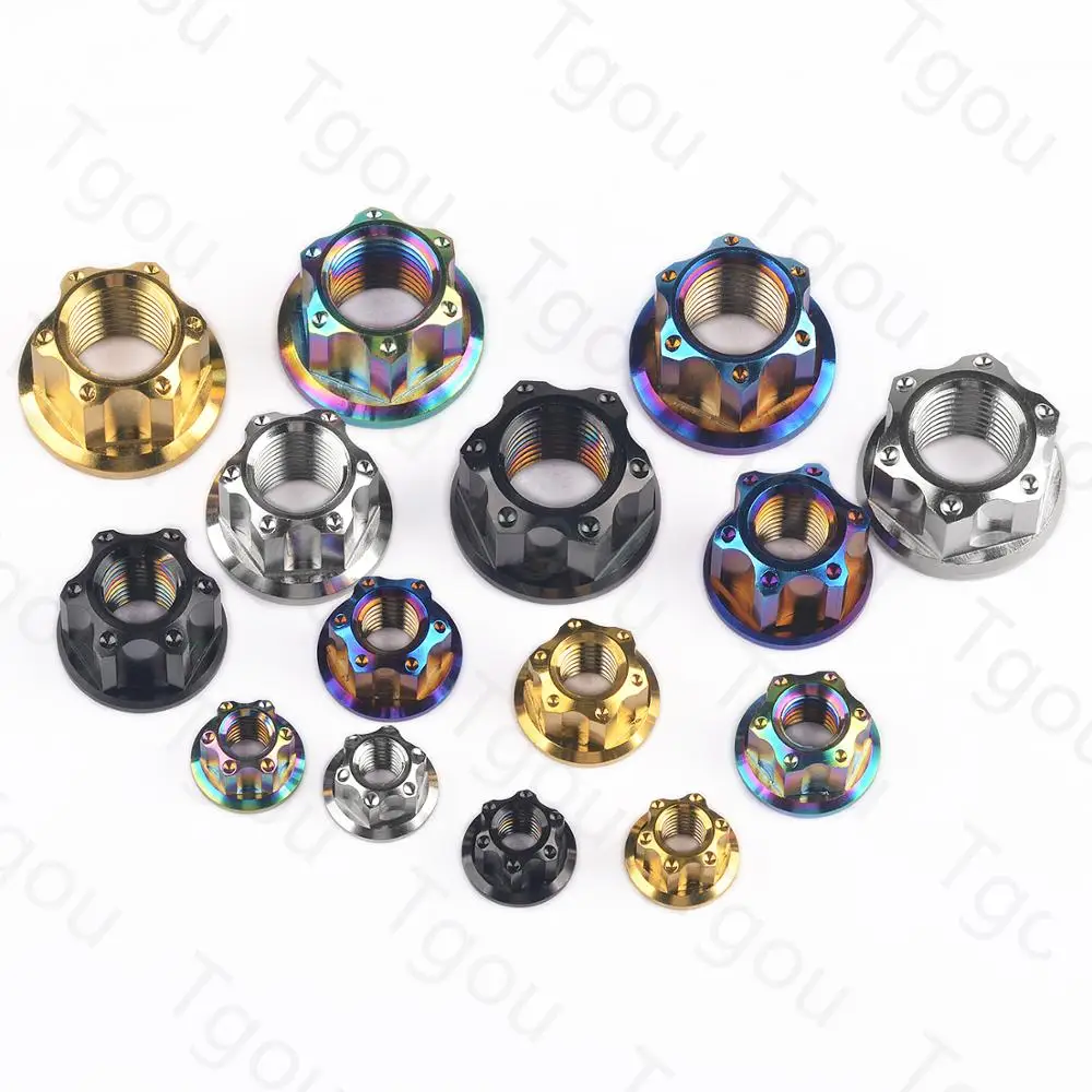 Tgou Titanium Nut M6/M8/M10/M12/M14/M16 Flange Nuts for Motorcycle Bicycle Car