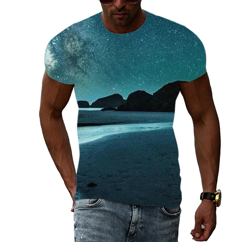 Summer Trend Men Print Aurora graphic t shirts 3D Fashion Casual Personality Natural landscape Pattern short sleeve T-shirts