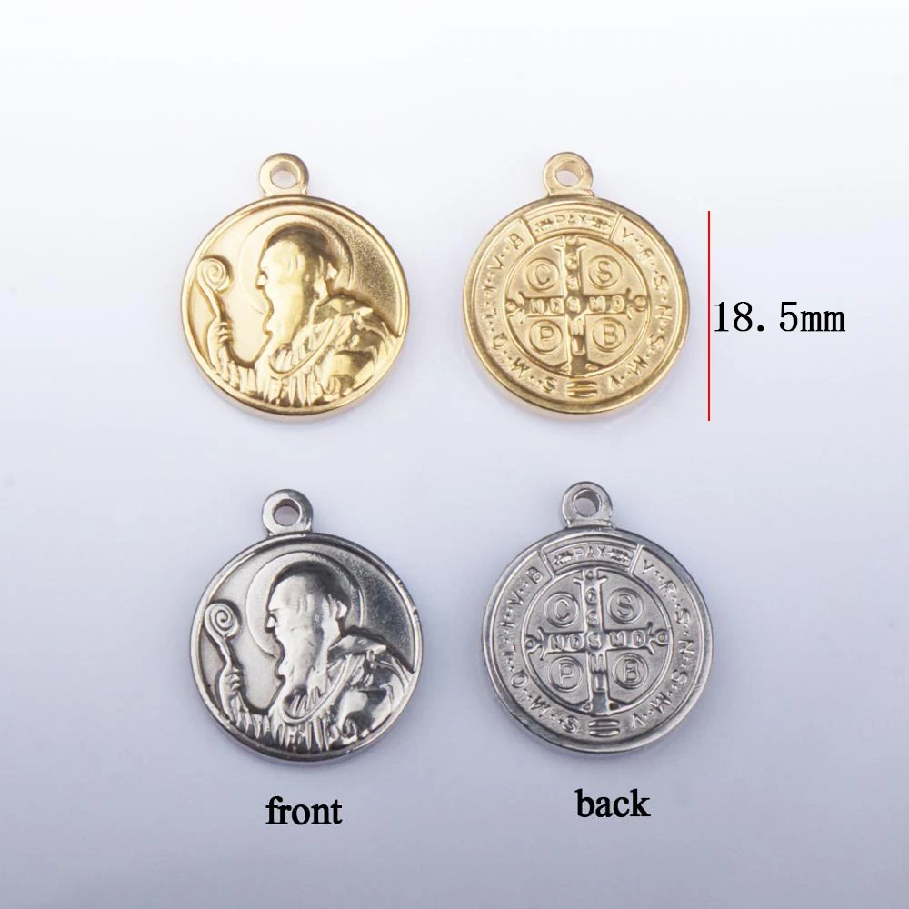 Silver Color/Golden Stainless Steel Saint St Benedict Of Nursia Patron Against Evil Cross Medal Antique Charm Pendant 20pcs