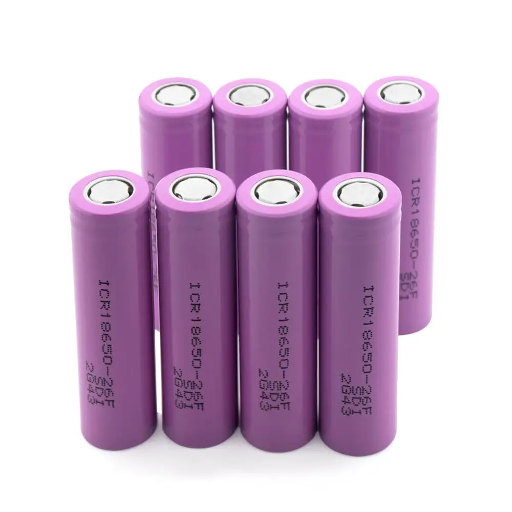 1/2/4/6/8/10 Pieces 3.7V Pink Rechargeable  ICR 18650-26F 2600mAh Li-ion Lithium Batteries   Flat-top 18650 Battery