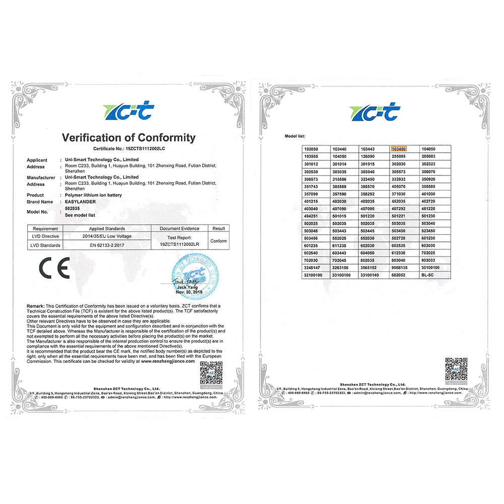 JST2.54 2P 103450 Akumulator litowo-jonowy 3,7 V 2000 mAh do GPS MP3SPeaker PAD GPS DVR zabawki 103549 103550