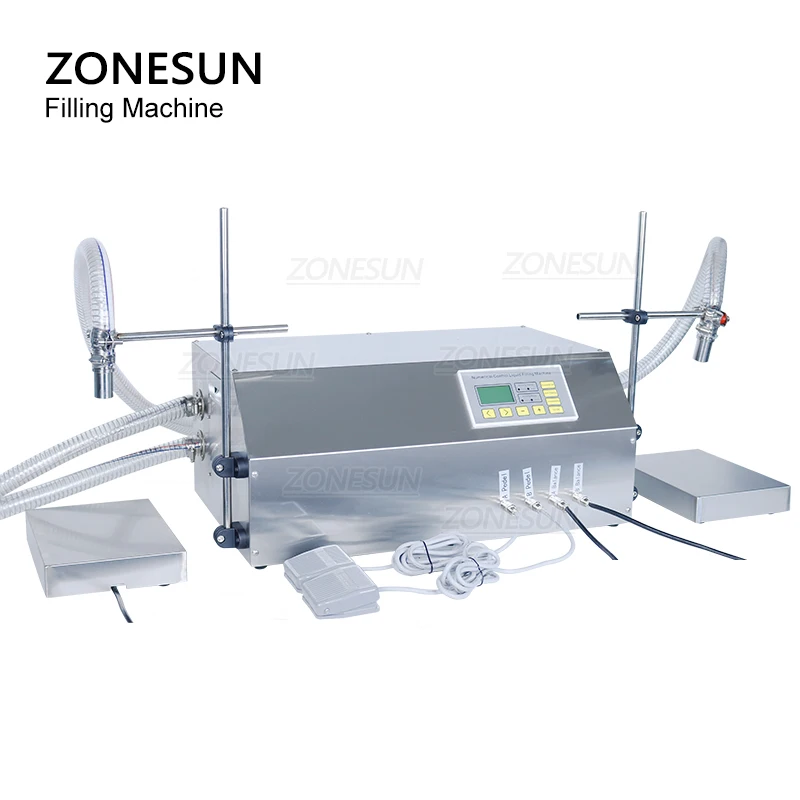 ZONESUN ZS-DP432W فوهات مزدوجة ماكينة تعبئة الزيت الحجاب الحاجز مضخة تدفق كبير المشروبات زيت طهي الحليب ماكينة زجاجات حشو