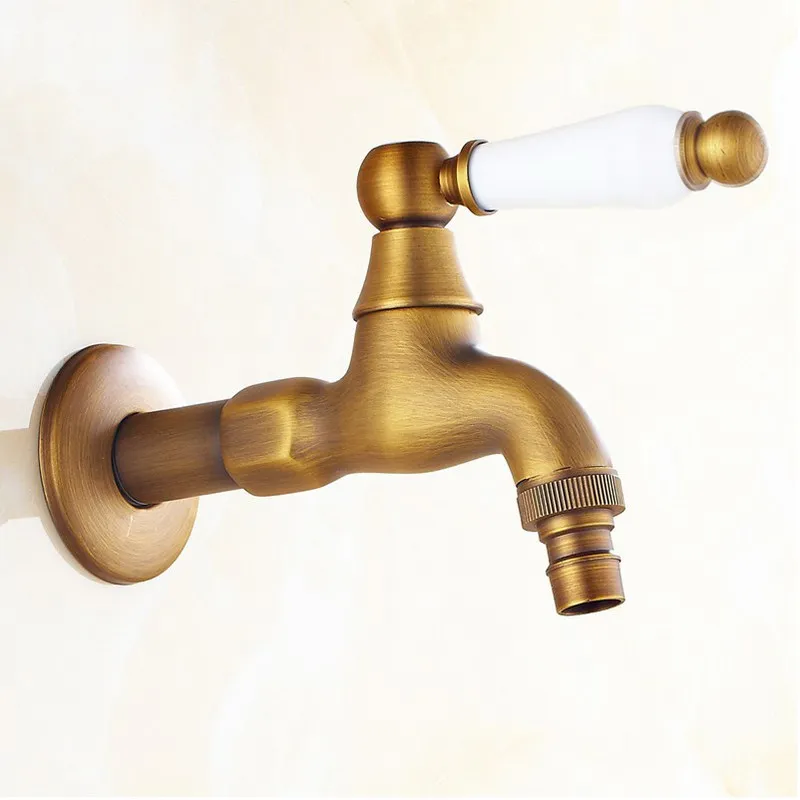 Antiqeu Brass Ceramic handle Kitchen Faucet Garden Water Tap Laundry Bathroom Mop Single Cold Water Washing Machine Faucet