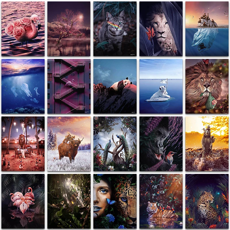 Набор для алмазной вышивки стразами, набор для рисования животных, кошек, тигр, леопард, фламинго, Лев, квадратная и круглая мозаика, вышивка крестиком