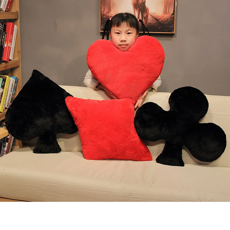 Chinese Playing Cards Spades Red Hearts Plum Blossom Cube Plush Pillow Toy Soft Stuffed Cartoon Game Cards Doll Sleeping Pillows