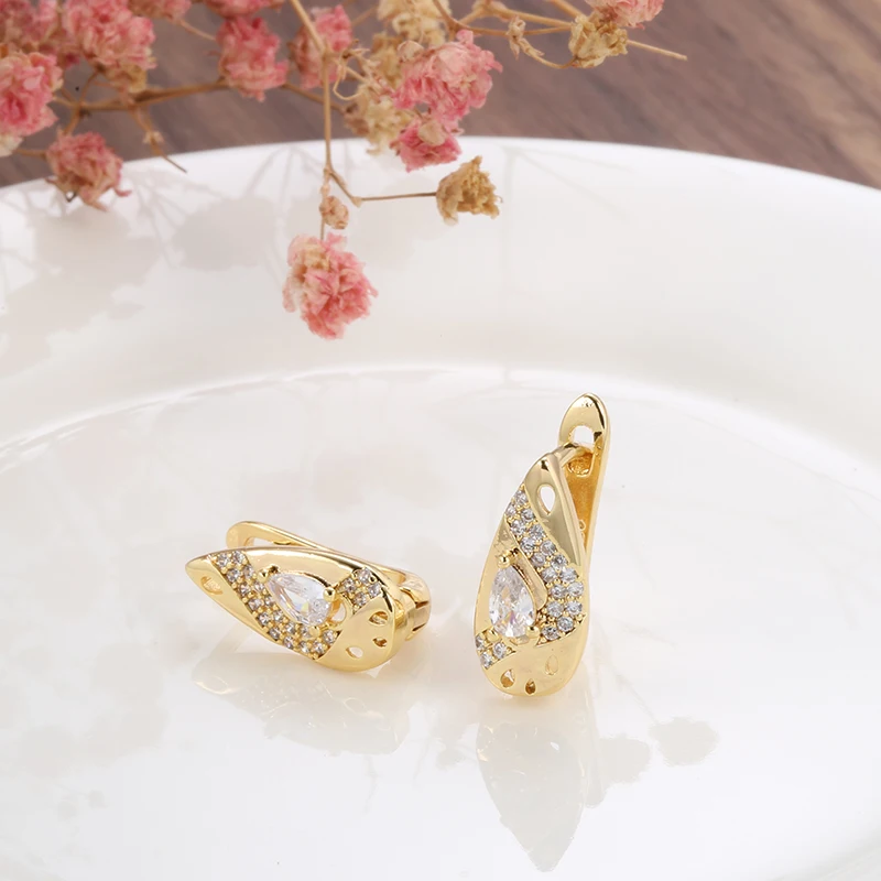 Kinel Hot Trendy Bride Wedding Stud Earring For Women Paved Cubic Natural Zircon Gold Color Earrings Engagement Jewelry