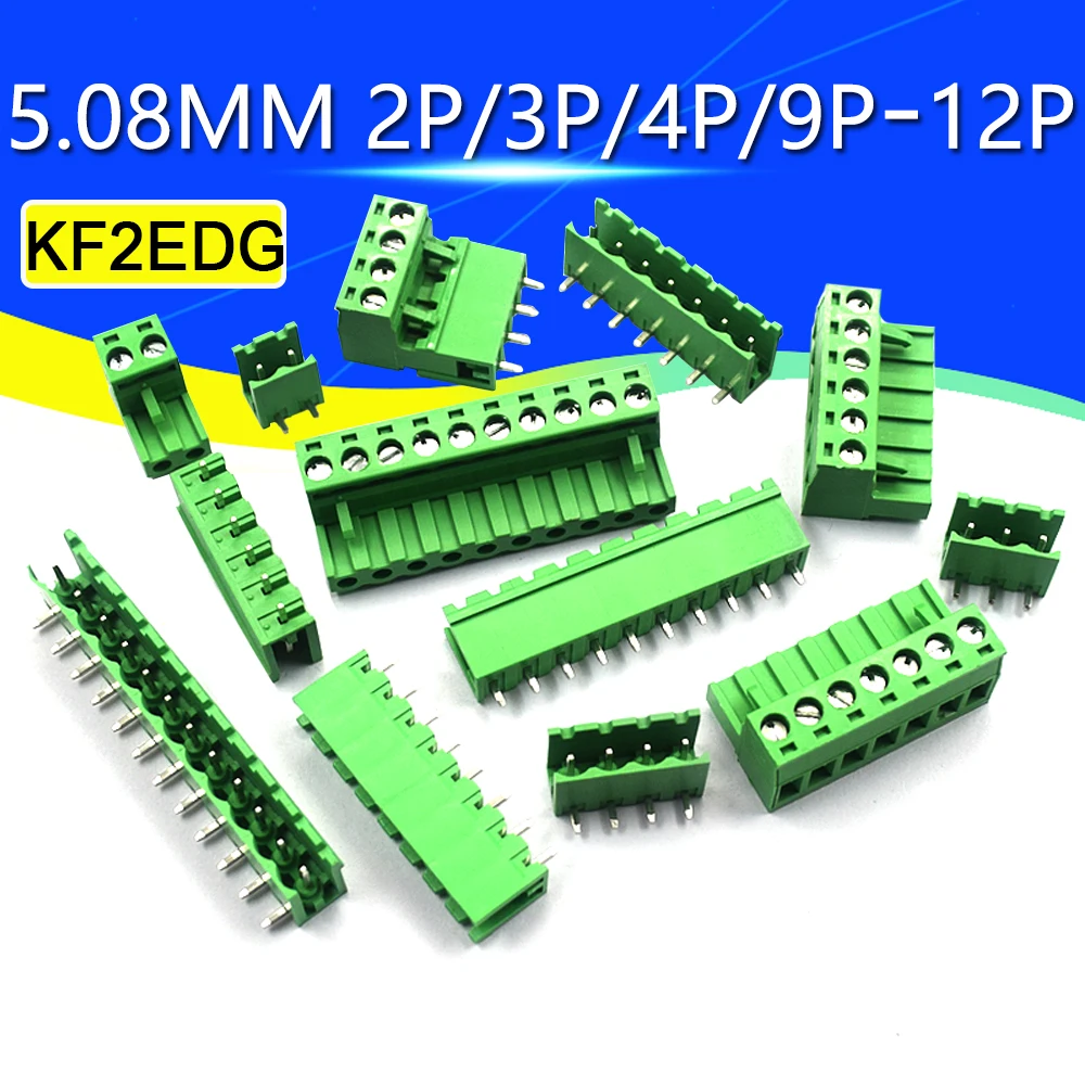 Sets 5.08 Pcb Screw Terminal Block 2/3/4/5/6/7/8Pin Straight Curved Needle Terminal Plug Type 300V 10A 5.08mm Pitch Connector