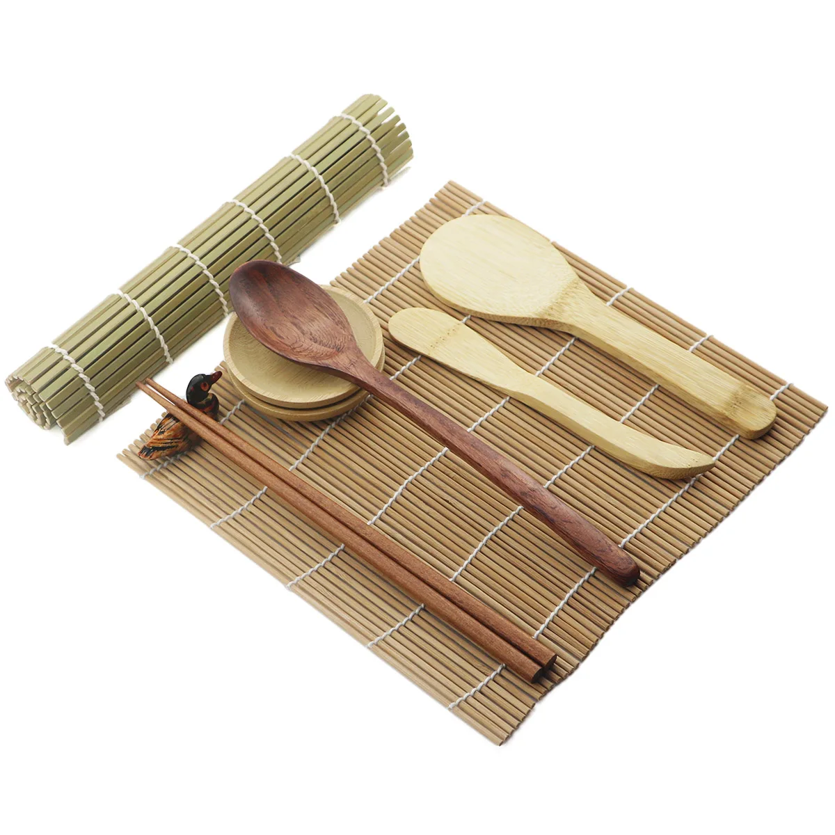 6People Natural Wooden Korean Spoon Long Handle Spoon Chopsticks Handmade Spoon Chopsticks Cutlery Tableware Tree Dinnerware Set