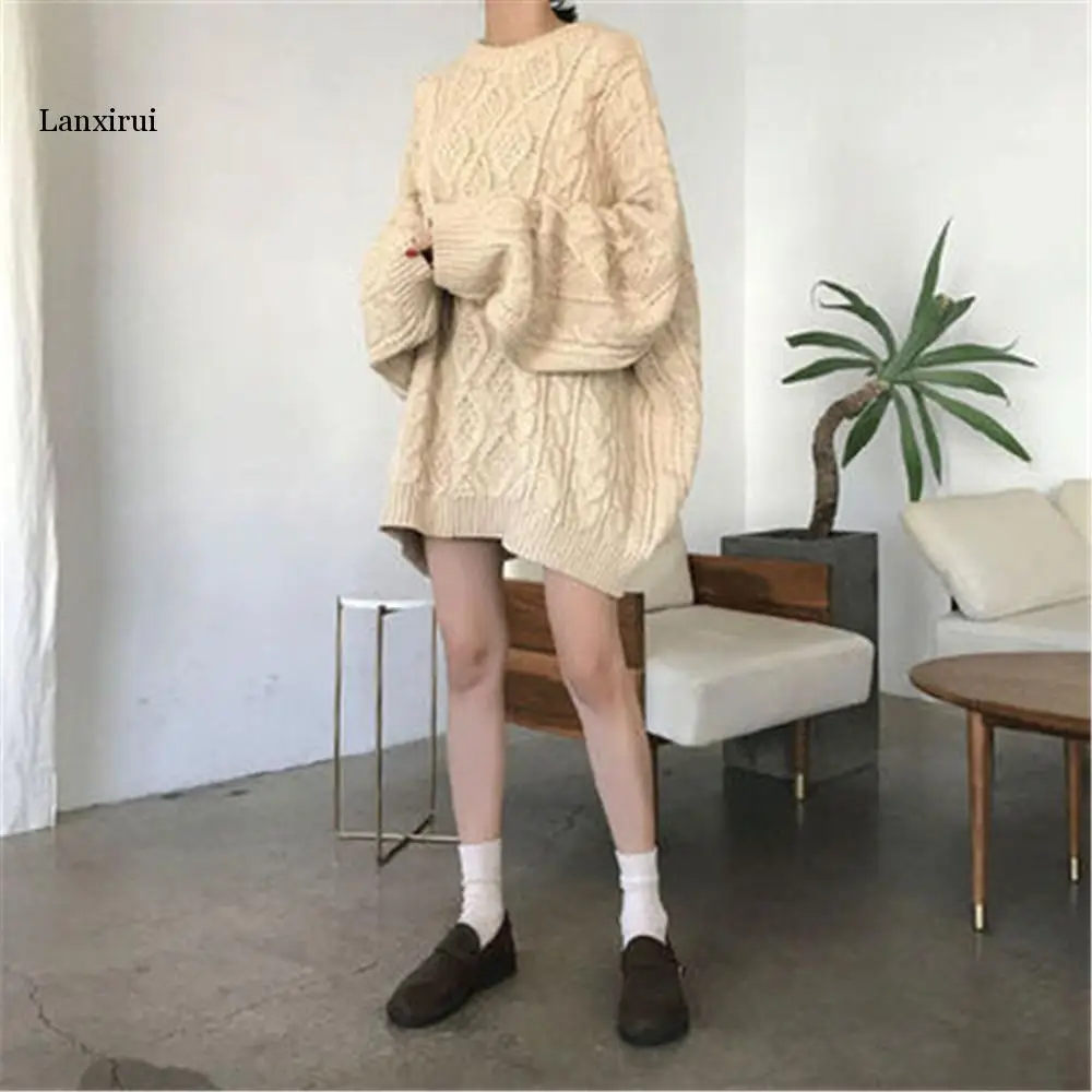 

Women Sweater Autumn Winter Solid Oversize Sweater Elegant Casual Knit Sweater Women Pullover Tops jumper sweter 35