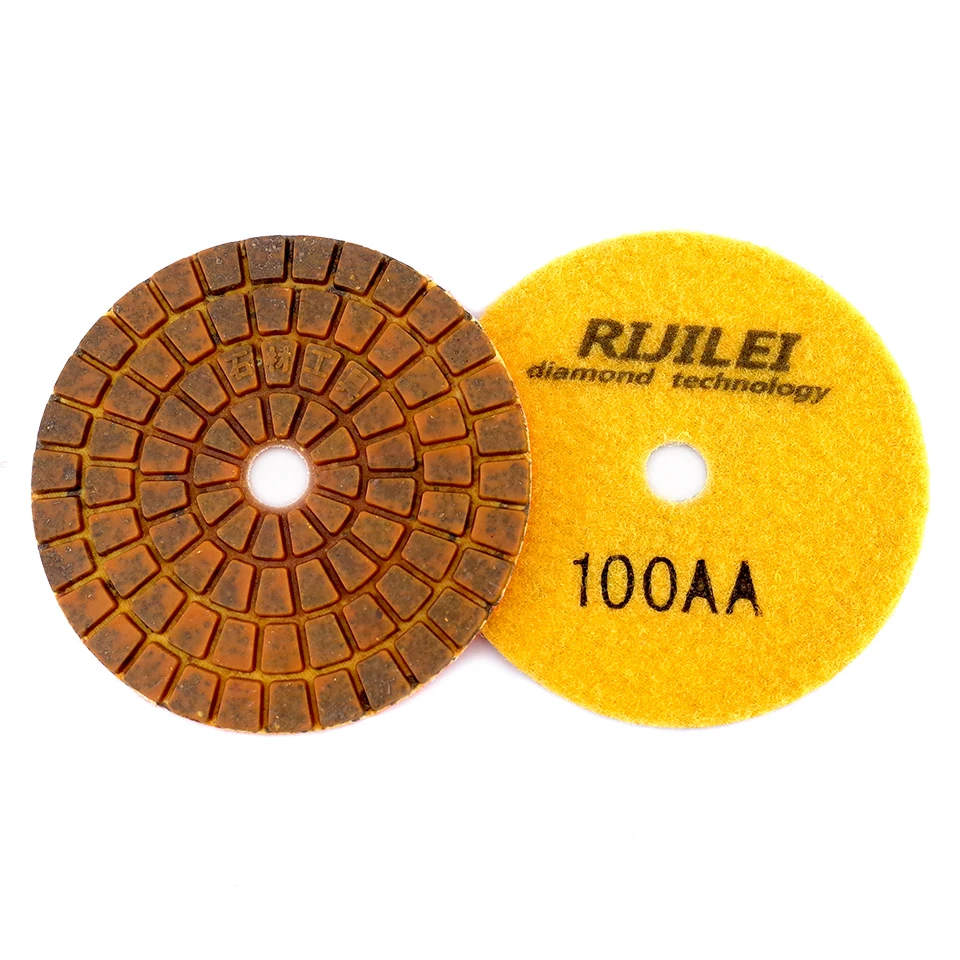 RIJILEI 4PCS Longer Life 4 Inch Metal Copper Bond Wet Diamond Polishing Pads Sanding Disc Grinder for Granite Marble Stone