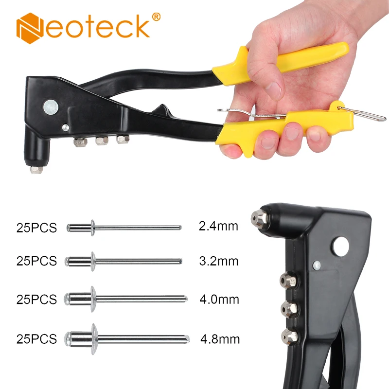 

Neoteck Pop Rivet Gun with 200 Rivets Hand Repair Tools Riveter Heavy Duty Hand Riveter Set for Metal Wooden and Plastic