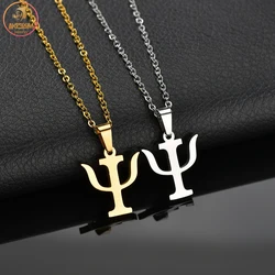 Akizoom Simple PSI Symbol Letter Pendants Necklaces for Women Men Stainless Steel Greek Letter Gold Color Jewelry Gift