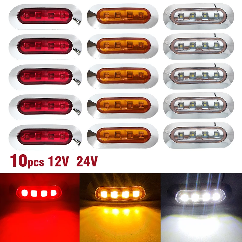 10 Uds luz trasera de marcador lateral ámbar 4 SMD 12V 24V lámpara de marcador Led impermeable luz de remolque lámpara lateral trasera luz de camión