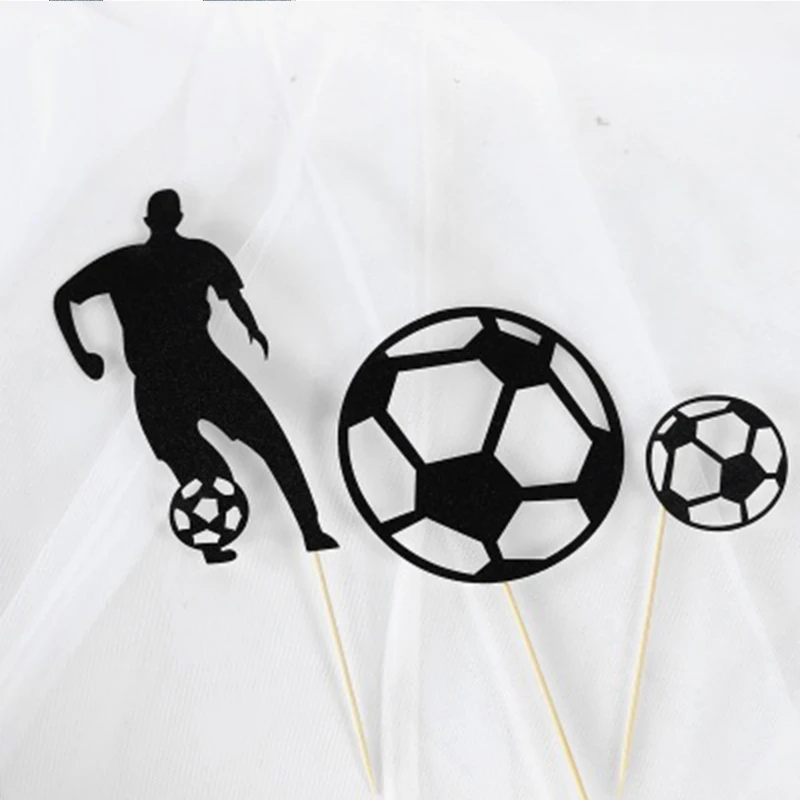 Football Theme Party Paper Cake Toppers Black Kicking Football Baking Cake Toppers for Kids Birthday Party Cupcake Decorations