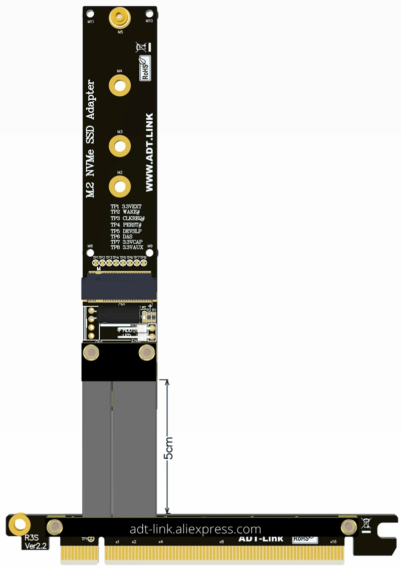 M.2 NVMe SSD Extension Cable Solid Drive Riser Card R34SF M2 to 16x PCI-Express 3.0 X4 PCIE Full Speed 32G/bps M Key Extender