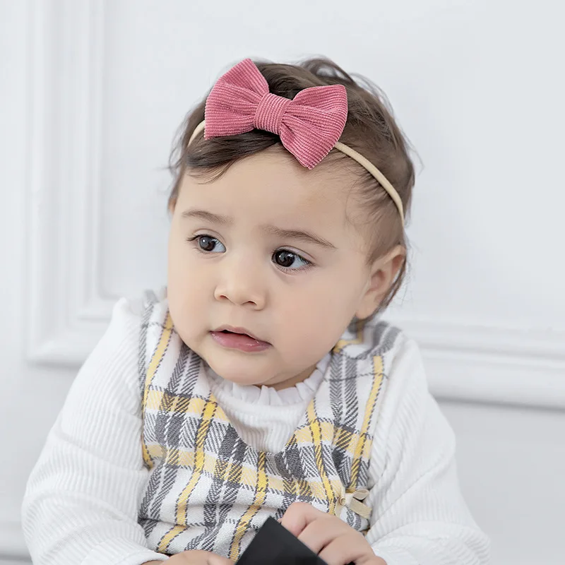 Baby Headband Bow Headbands For Girl Corduroy Head Band Thin Nylon Hairband Newborn Kids Toddler Hair Accessories Spring Summer image 2