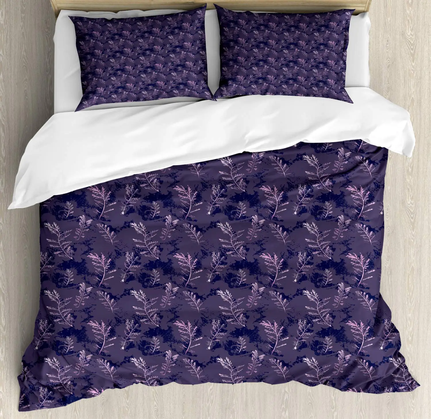 

Nature Duvet Cover Set Abstract with Continuous Branched Herbs 3 Piece Bedding Set Dark Purple Grey Dark Violet Blue and Baby