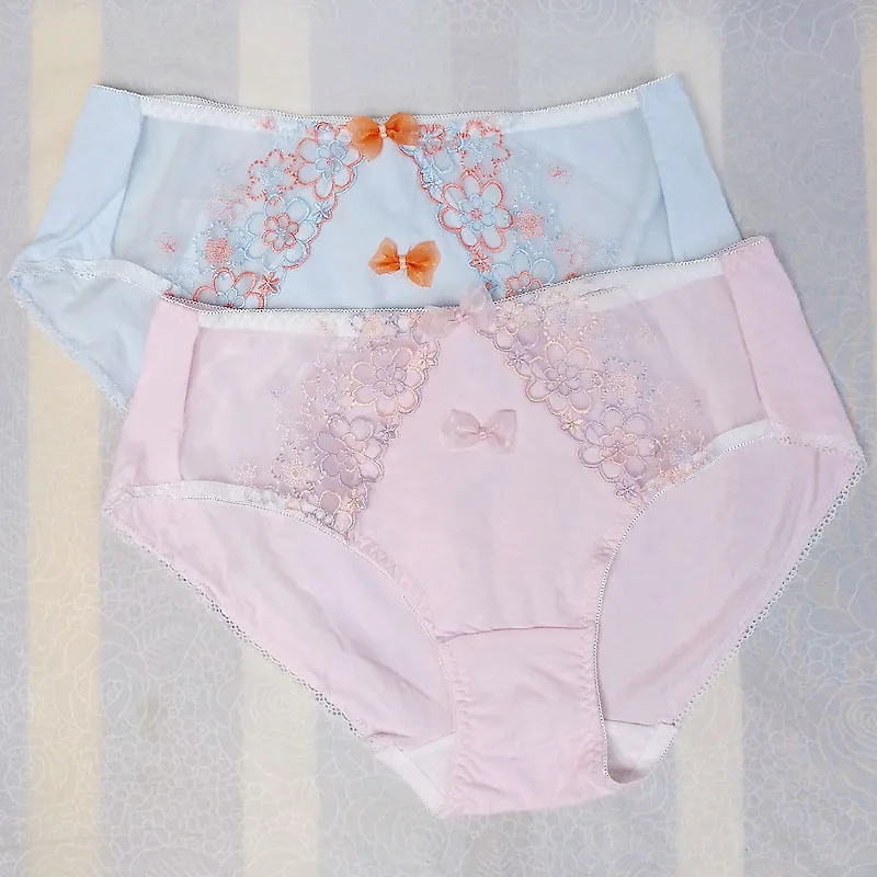 Cotton Sissy Briefs Panties With Floral Mesh Patchwork Bow Cute Lolita Men Underwear Fashion High Quality Underpant