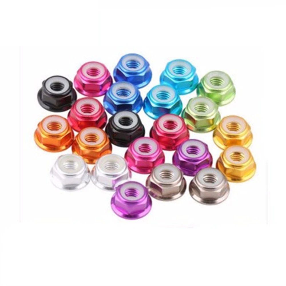 2-10pcs M2 m2.5 M3 M4 M5 M6 m8 Flange nylon Lock nuts 6061 Aluminum Alloy Anodized colourful Hex Lock Nuts Multiple colour