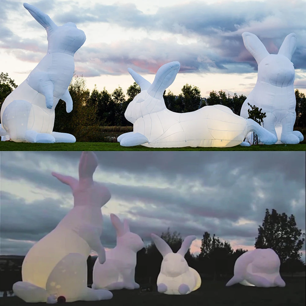 Easter Decoration Giant Inflatable Hopping Bunny White Hope Rabbit Inflatable moon rabbits Cartoon Mascot with LED light