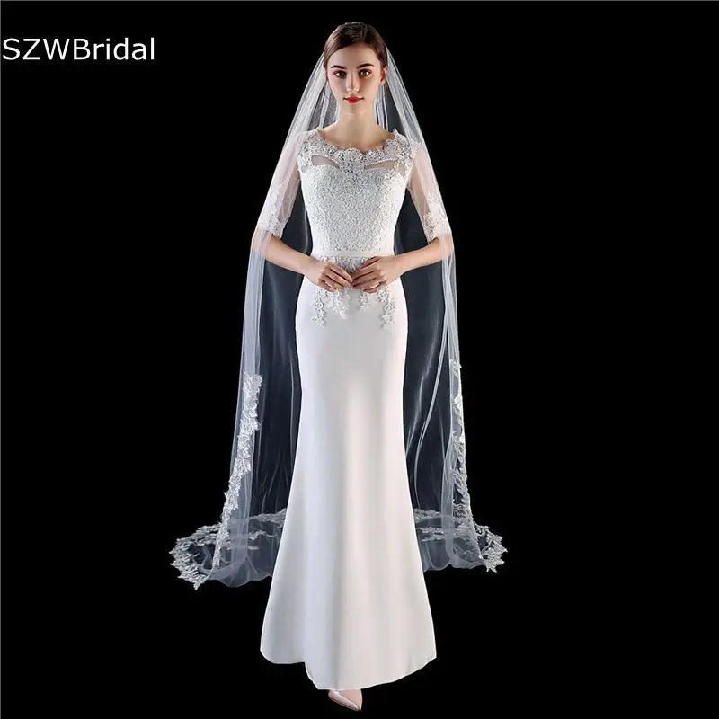 ใหม่มาถึง 3 เมตรผ้าคลุมหน้างานแต่งงานผ้าคลุมหน้ายาว 2025 Cathedral Lace Veil Ivory Bridal Veils Veu de noiva Longo