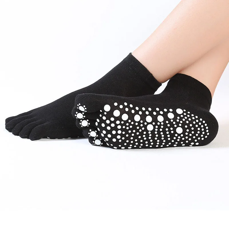 Yoga Socks Women Non Slip Message Five Fingers Socks Breathable Cotton Solid Color Split Toe Grip Anti-skid Indoor Floor Socks