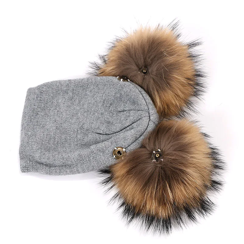 Winter Children Double Plush Ball Cap Hat for Kids Baby Girls Knitted Beanies Cap Hat Thick Female Autumn Fur Pompom Ski Cap