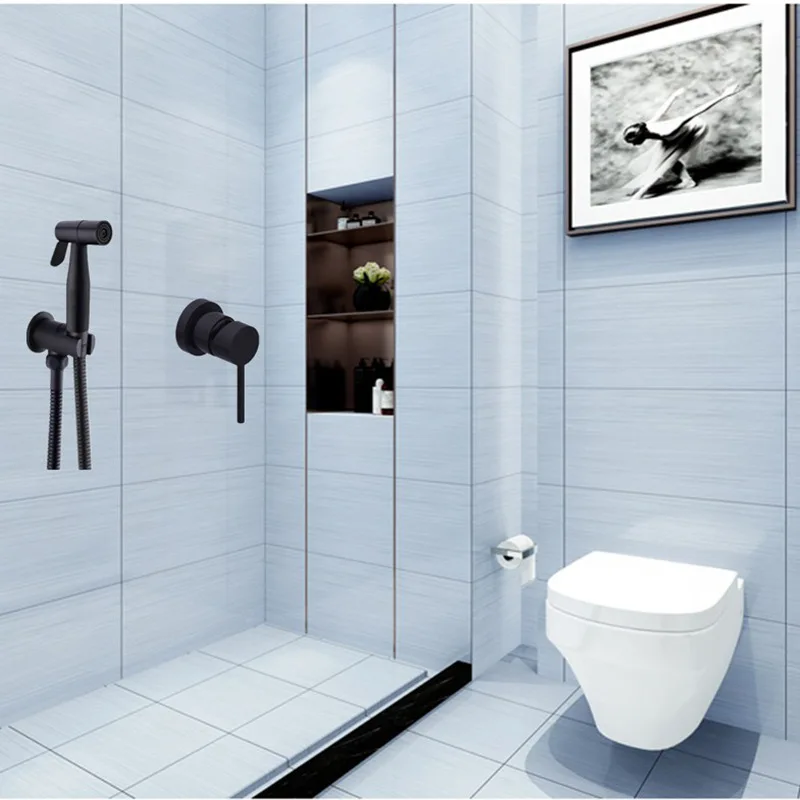 MTTUZK Black Brass Bidet Toilet Handheld Bidet Spray Gun Hot & Colde Bidet Faucet Mixing Valve Hand Shower Holder & hose