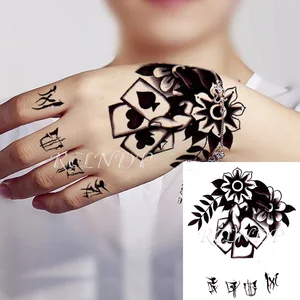 Waterproof Temporary Tattoo Stickers Dark Playing Card Flowers Symbol In Hand Fake Tatto Flash Sticker Tatoo for Women Men girl