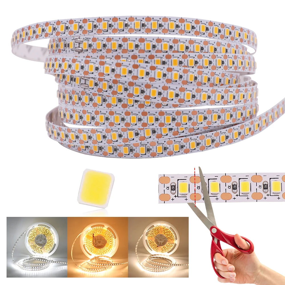 10M 1200LEDs Strip Light DC24V 2835 SMD LED Tape Ribbon Diode White Warm White Natural White Non Waterproof Rope Lamp Lighting