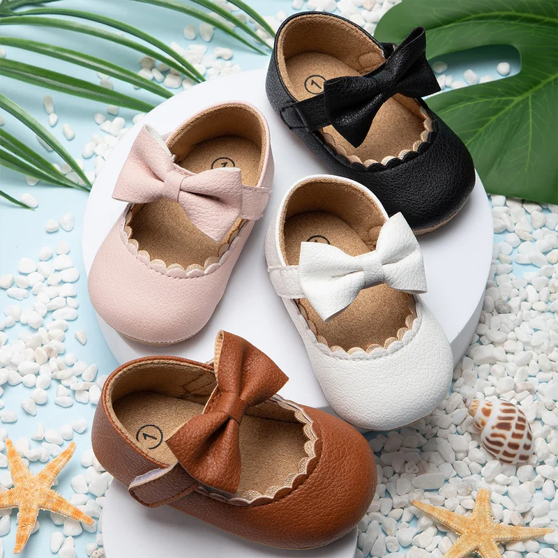 2023 New Baby Shoes Infant Princess Dress Shoes Non Slip Rubber Flat Soft Sole PU First Walkers Newborn Baby Girl Accessories