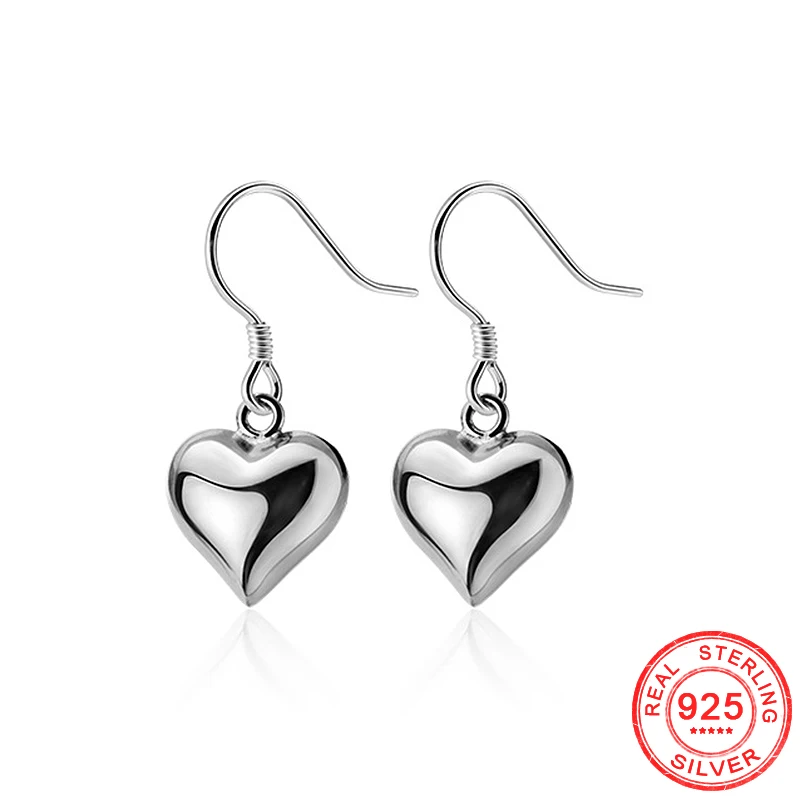 

925 Sterling Silver Drop Earrings for Women Creative Elegant LOVE Heart Pendant Ear Jewelry Prevent Allergy