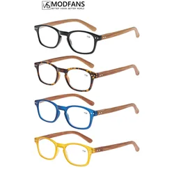 Reading Glasses for Men Women Fashion Wood-Look Plastic Eyeglass Frame Spring Hinge Stylish Readers Magnifying Glass Eyewear