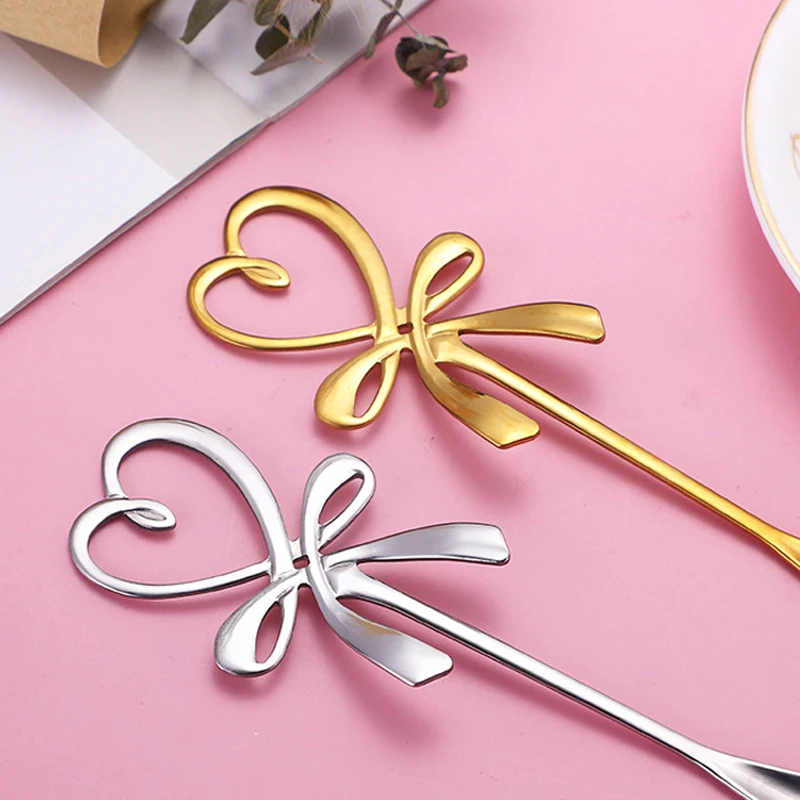 Coffee Spoons Creative Stainless Steel Tea Spoon Heart Creative Bows Cocktail Stirring Spoon Mini Spoon Tableware Decoration