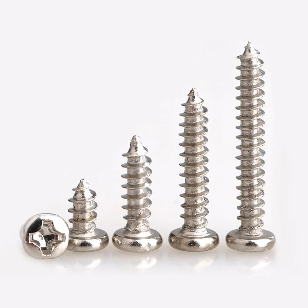 50pcs M1 M1.2 M1.4 M1.5 M1.7 M1.8 Nickel-Plated Self Tapping Round Pan Head Micro Cross Phillips Screws Length 3/3.5/4/5/6-12mm