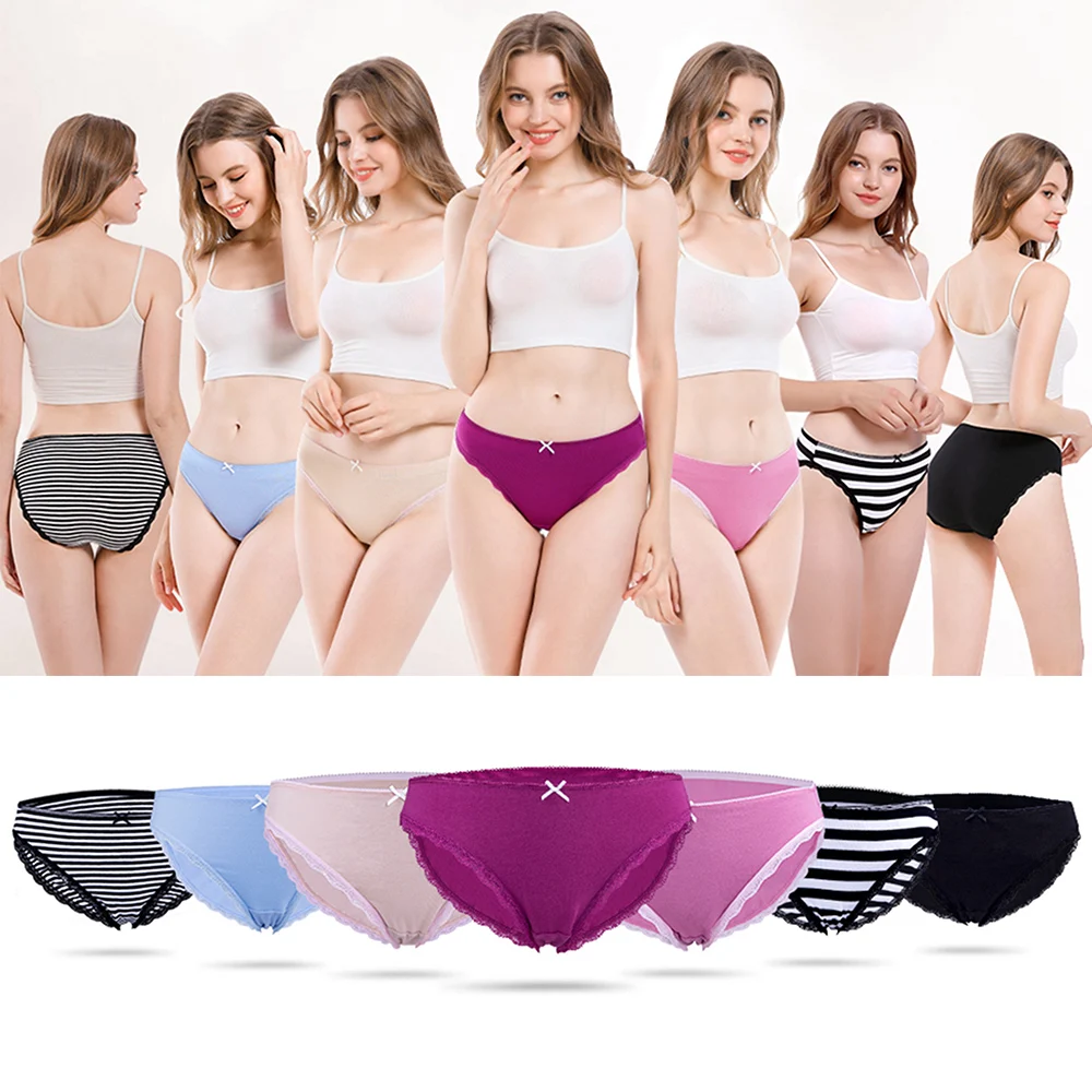 Charmleaks Women Underwear Thong Lace Cotton String Sexy Panties Tanga Briefs Lingerie Nylon Bow Tie Mid Waist Cozy 4 PCS