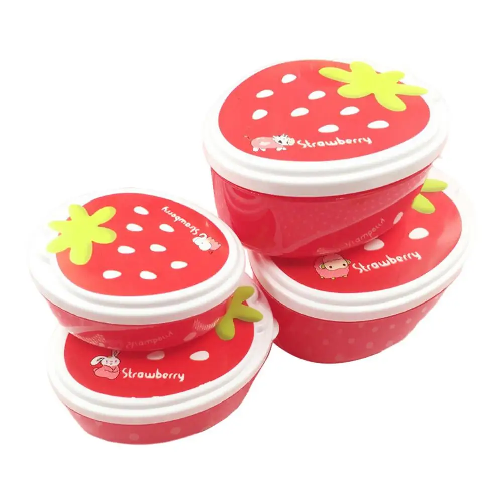 4pcs Portable Children's Lunch Box Cartoon Strawberry Lunch Bento Boxes Salad Fruit Food Container School Microwave Bento Box