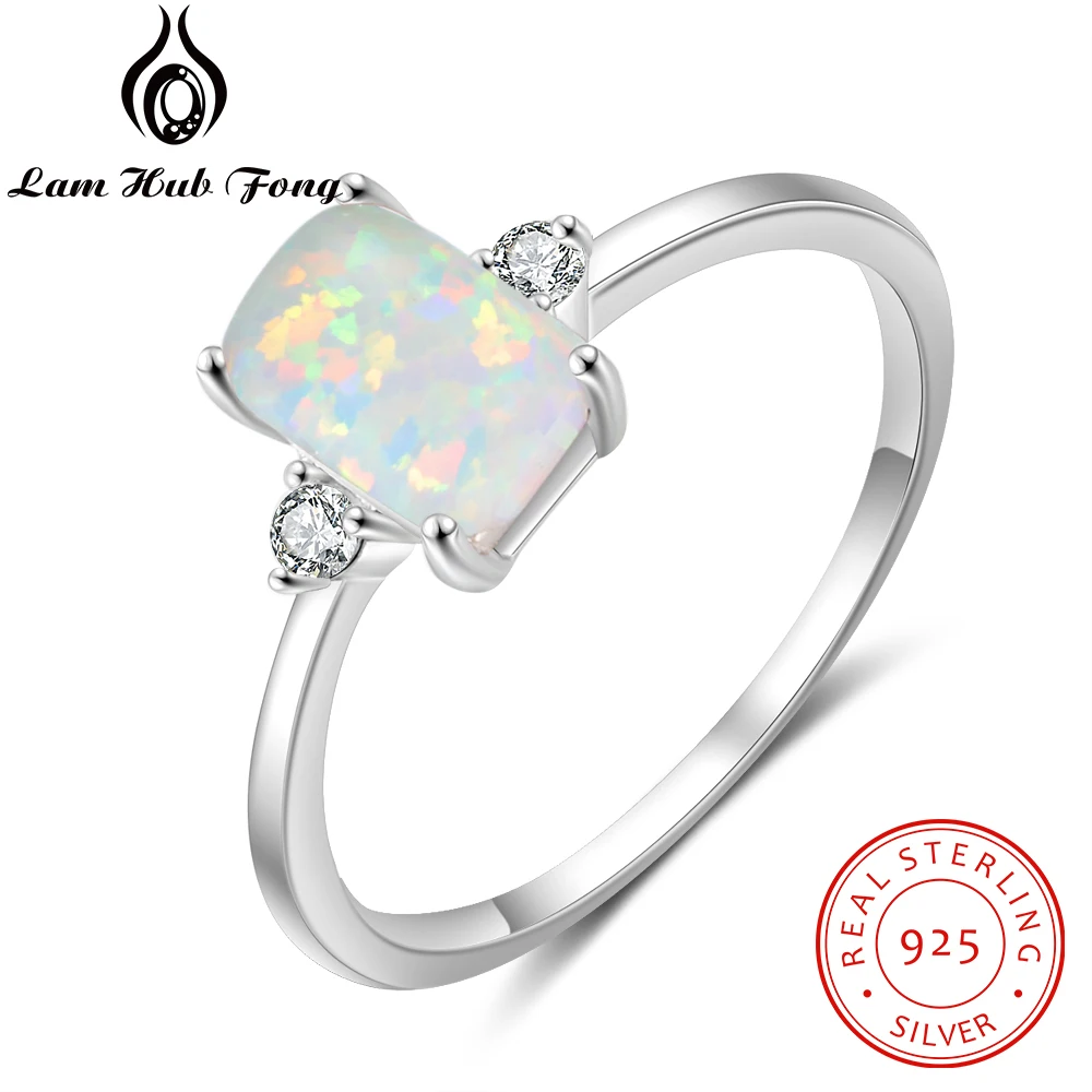 925 Sterling Silver Rectangular Opal Rings for Women Cubic Zircon Female Finger Rings Wedding Silver 925 Jewelry (Lam Hub Fong)