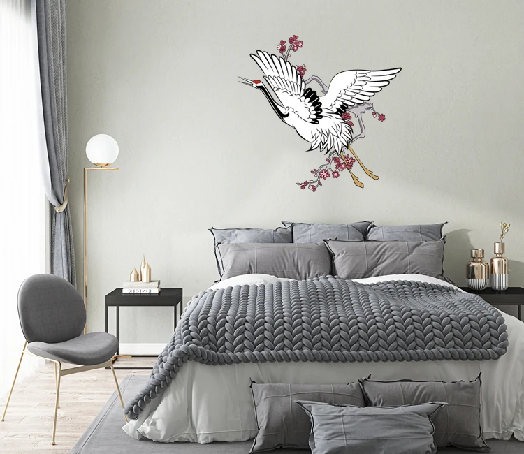 Three Ratels QC556 Crane that brings good luck elegant art wall sticker living room decoration bedroom Decal