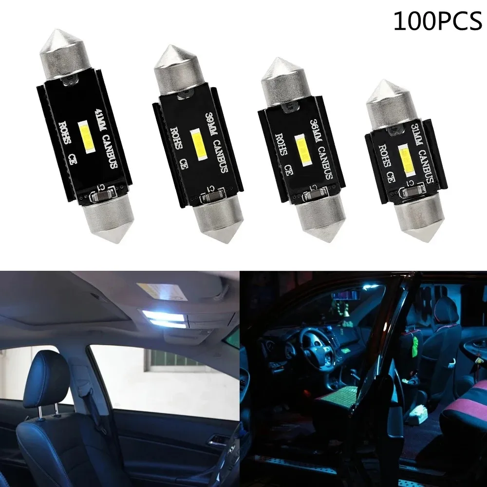 

100PCS 31mm 36mm 41 Car Interior Roof Reading Light 12V CSP Chip LED Bulb 1860 Decoding Lamp C5W LED CANBUS License Plate Light