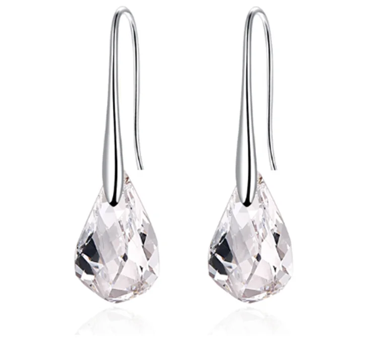 925 Sterling Silver Earrings For Women New Fashion Austrian Crystal Water Drop Dangle Drop Hook Earrings Wedding Jewelry Girl