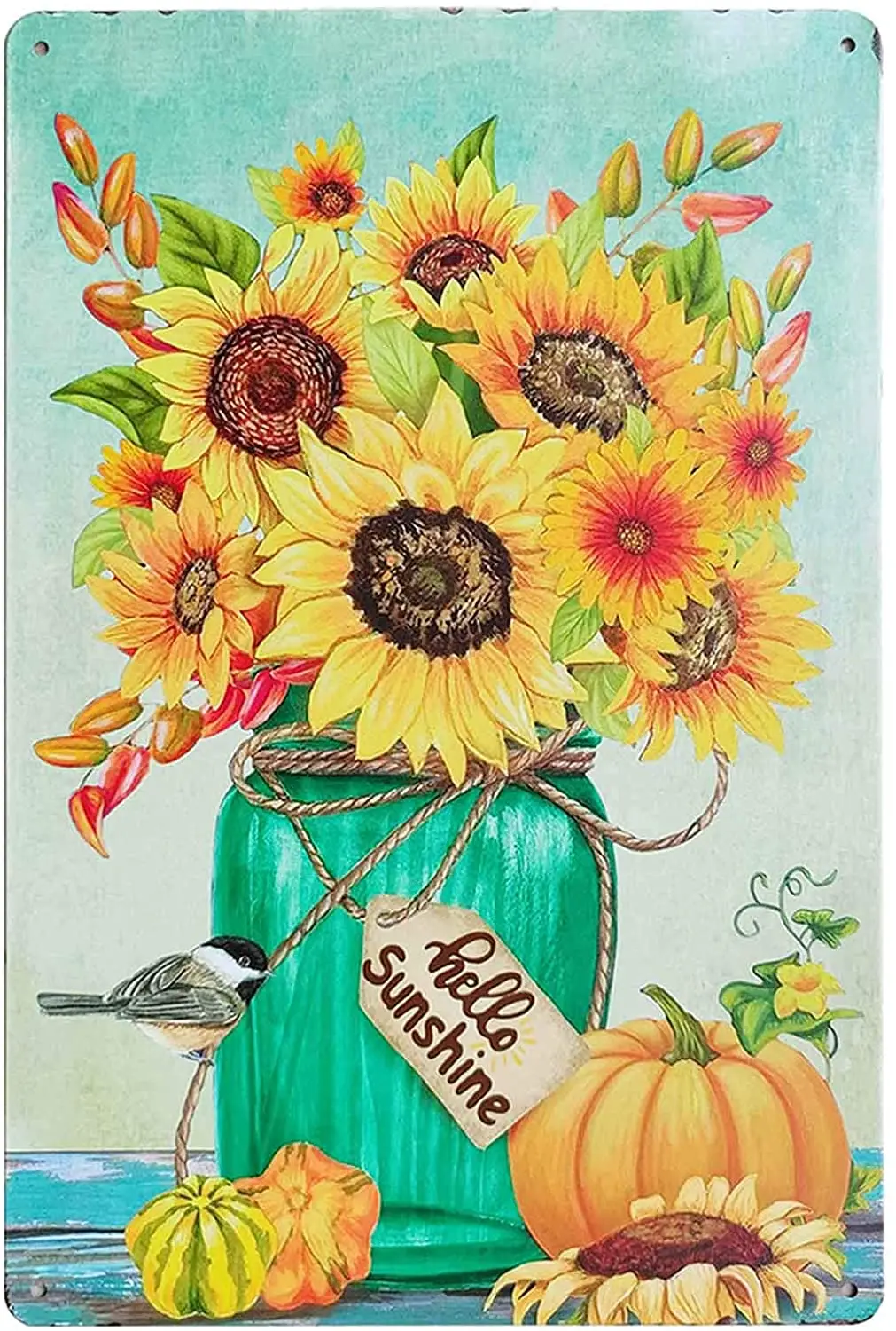 

TISOSO Hello Sunshine Rustic Sunflower Flower Retro Vintage Tin Sign Farmhouse Wall Art Laundry Room Decor, Kitchen, Living Room