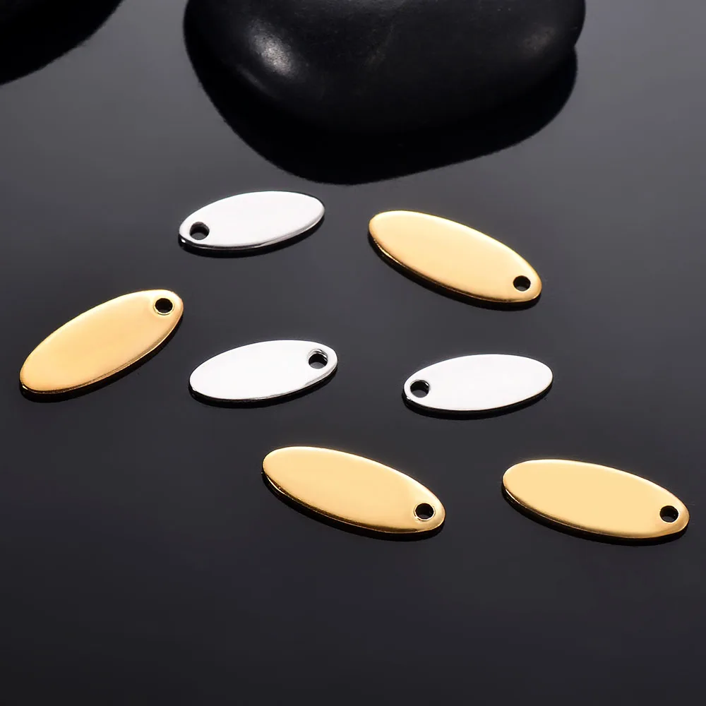 50Pcs/Lot Stainless Steel Blank Oval Tags Charm Pendants Bracelet Necklace DIY For  Jewelry Making Accessories Findingss
