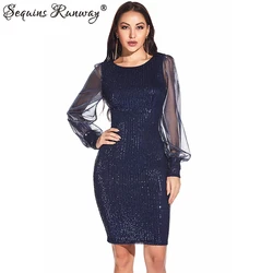 Sexy Casual long sleeve Autumn office Sequin Dress women summer vintage club party woman dress elegant bodycon dresses vestidos