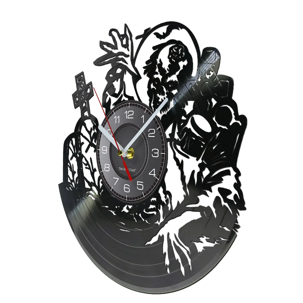 Halloween Horror Zombie Wall Clock Made Of Real Vinyl Record Haunted Tomb Dead Scary Home Decor Silhouette Silent Wall Clock