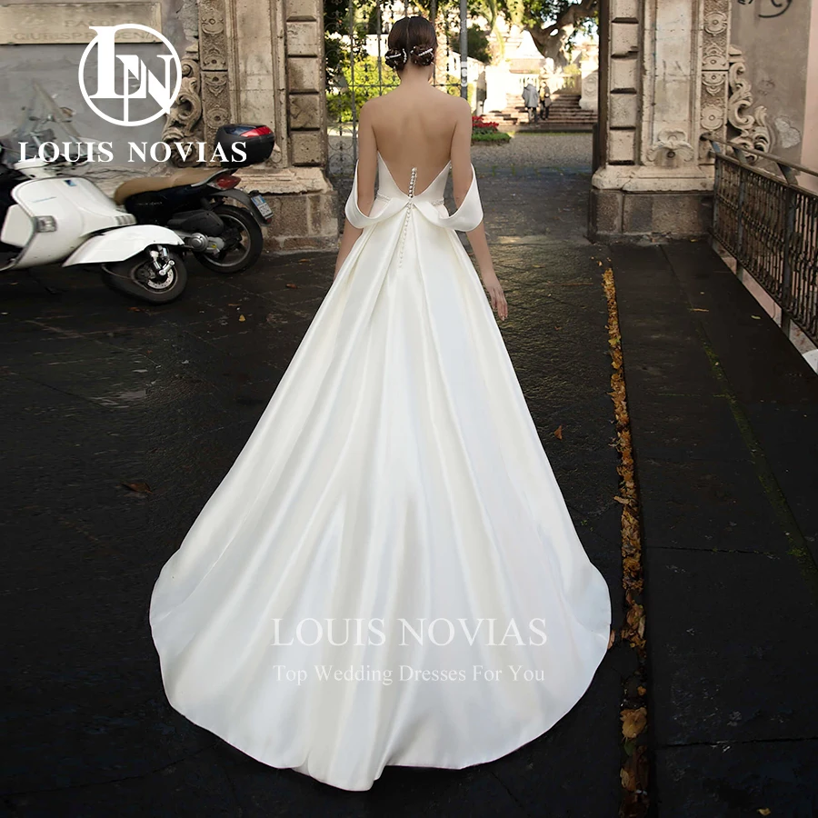 LOUIS NOVIAS Satin Wedding Dress Sexy Elegant Off Shoulder Strapless Slit-Hem Bridal Gown Backless A-Line Vestidos De Novia